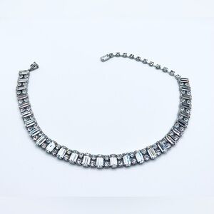 Vintage Fenichel Silver Tone Sparkly Baguette Rhinestone Chocker Necklace
